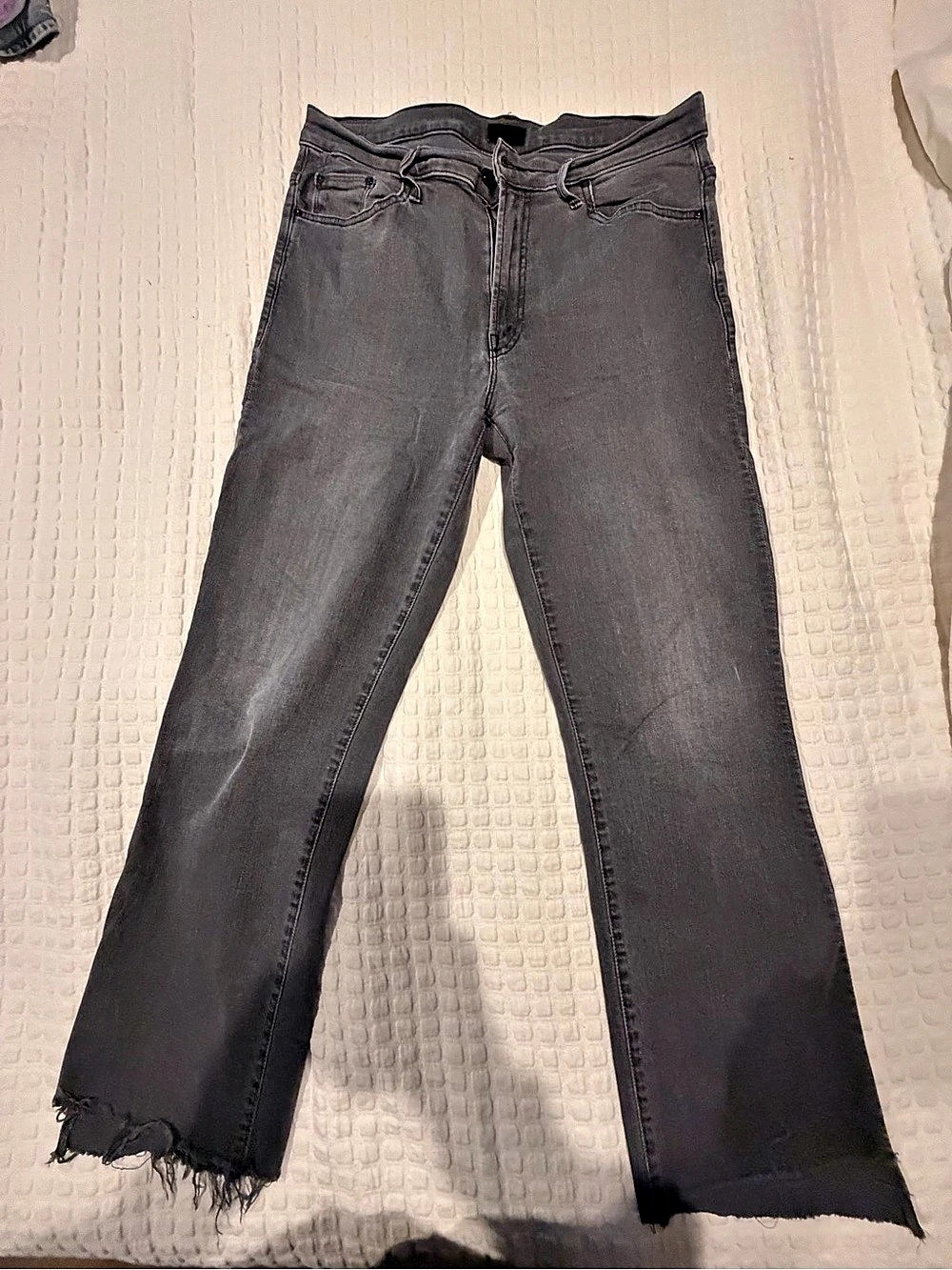 Mother The Insider Crop Step Fray Straight Leg Jeans Gray Waist 31